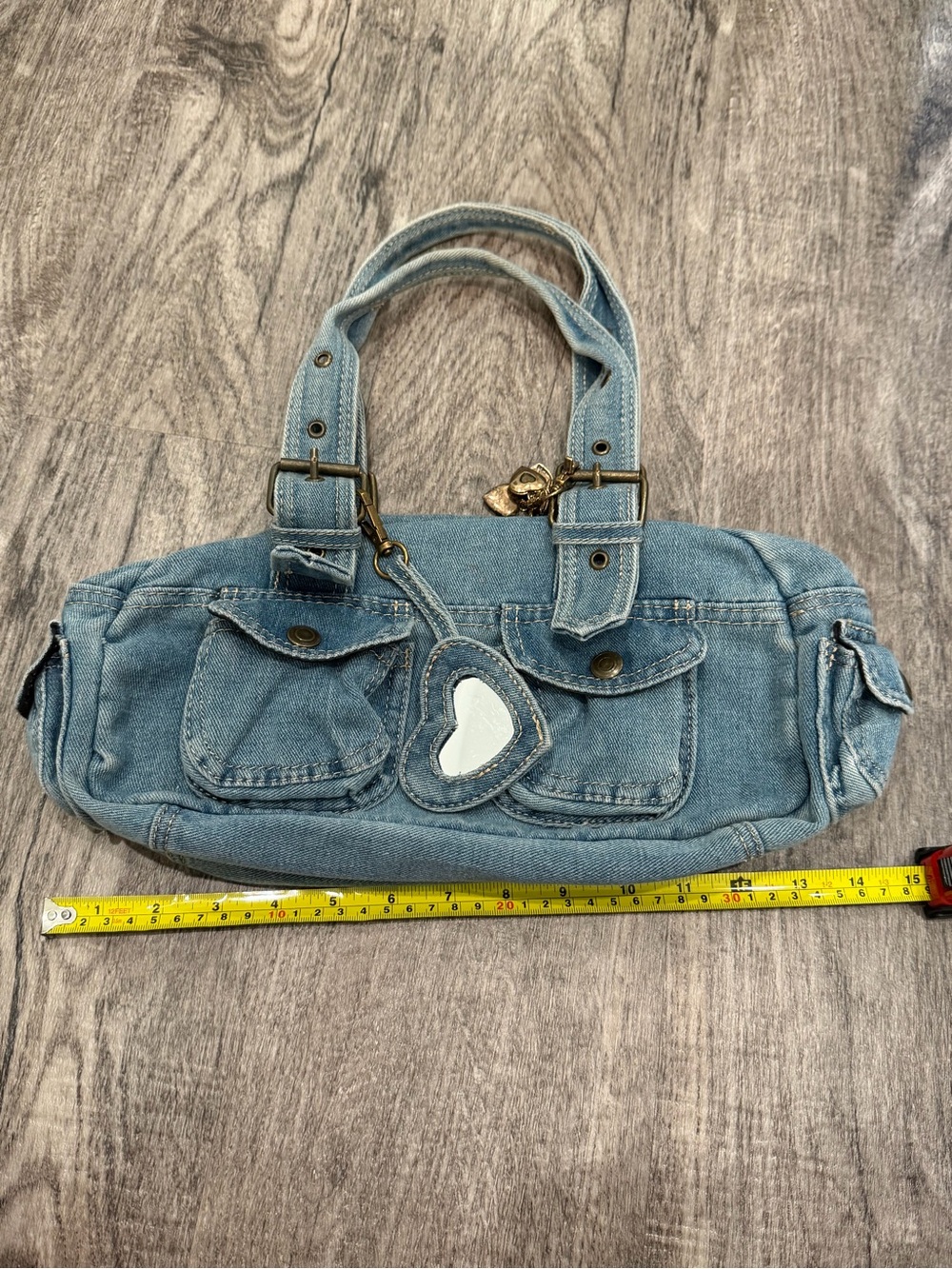 Urban Outfitters BDG Y2K Denim Shoulder Bag Blue Heart Mirror Charm - Picture 5 of 9